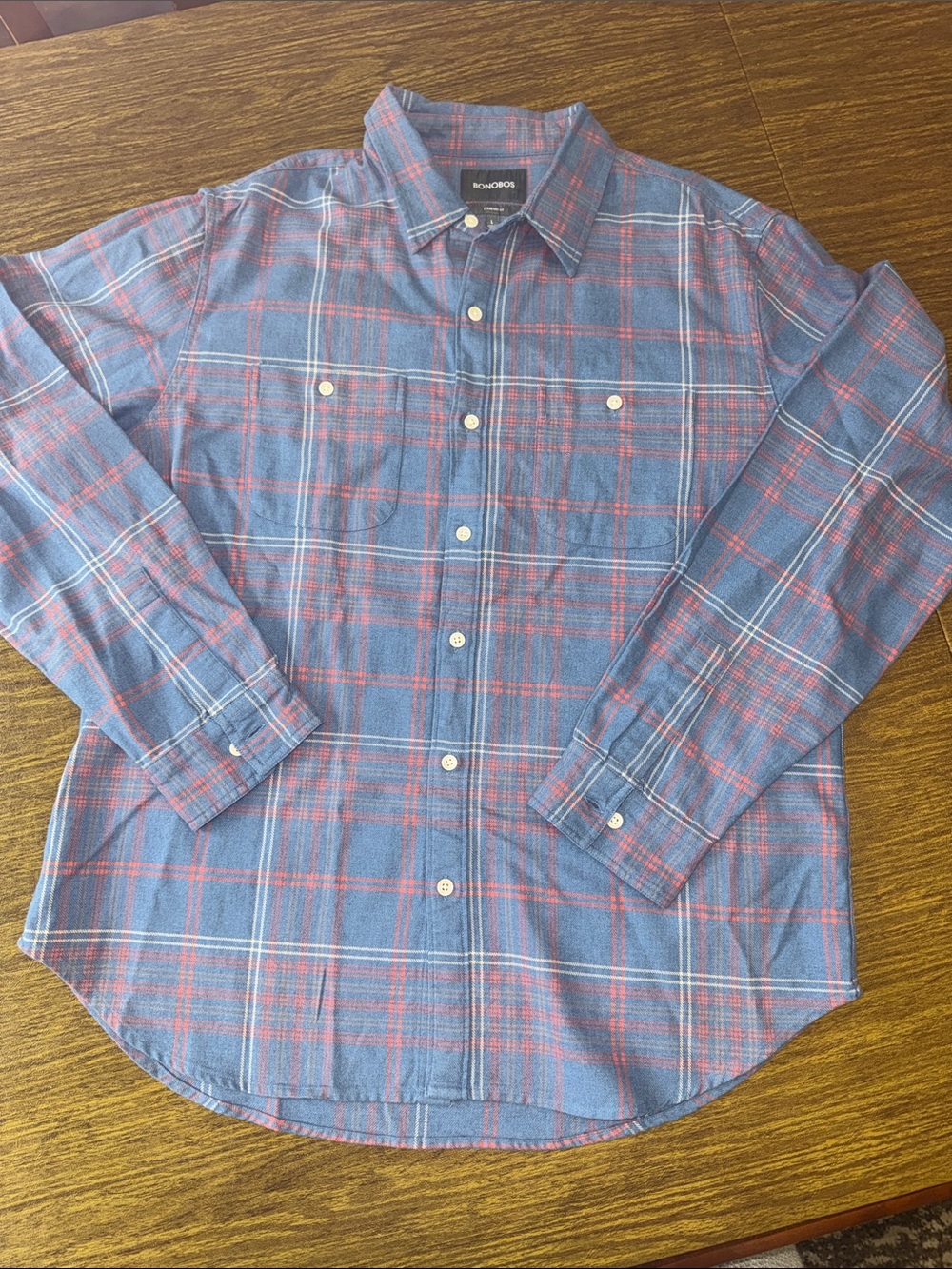Bonobos Navy and Red Plaid Button-Down Shirt